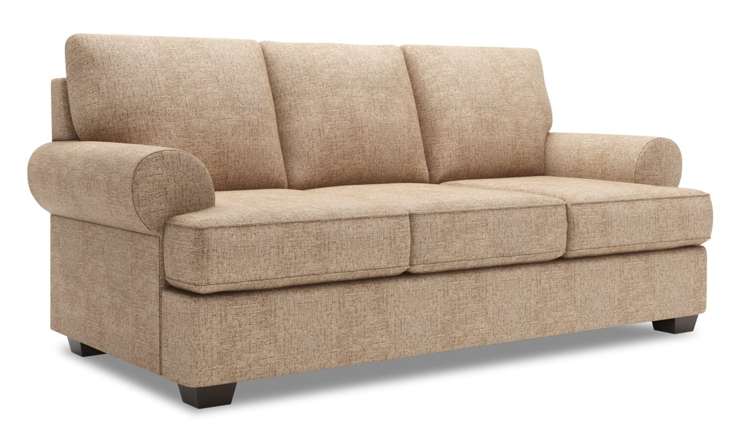 Made in Canada Customizable Sofa Lab Roll 86" Chenille Fabric Sofa with Rolled Arms - Luxury Taupe | Sofa Roll de Sofa Lab de 86 po fabriqué au Canada en tissu de chenille avec accoudoirs enroulés - taupe Luxury Taupe | RO102893