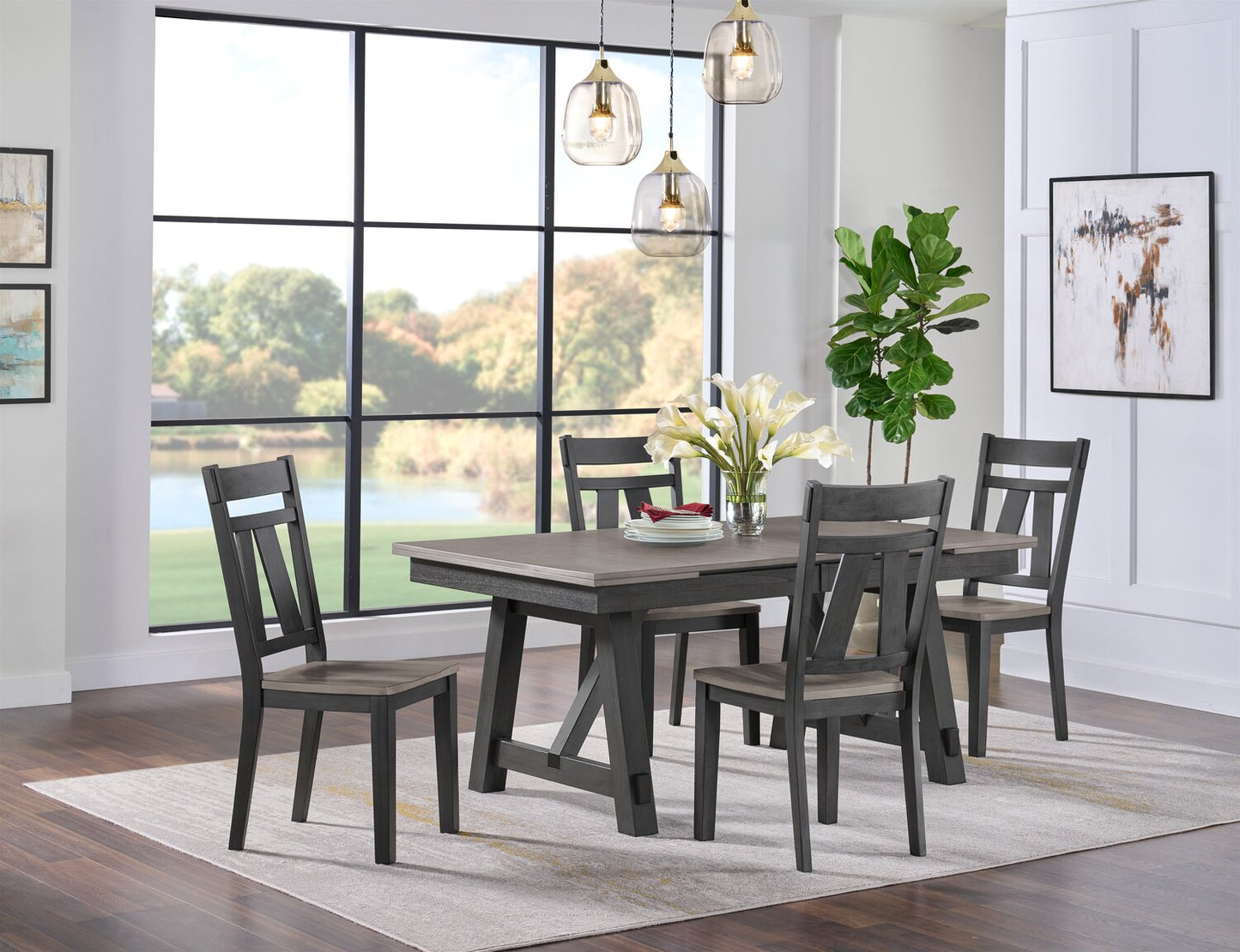 Zao Dining Table with 66-94"W Extension, Melamine, Trestle Base - Brown | Table de salle à manger Zao de 66 po à 94 po (L) en mélamine avec rallonge avec base à tréteaux - brune