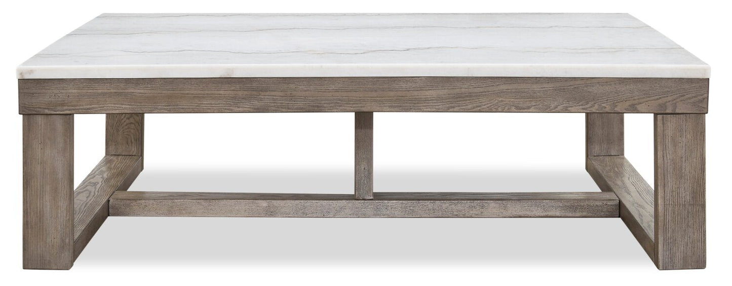 Corsa 56" Modern Coffee Table - Marble Top with Grey Brown Wood Base|Table à café moderne Corsa de 56 po - dessus en marbre avec base en bois gris-brun