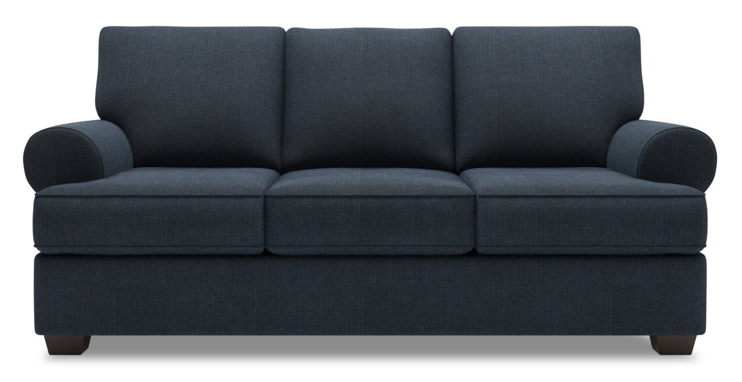 Made in Canada Customizable Sofa Lab Roll 86" Linen-Look Fabric Sofa with Rolled Arms - Luna Sailor Blue | Sofa Roll de Sofa Lab de 86 po fabriqué au Canada en tissu d’apparence lin avec accoudoirs enroulés - bleu Luna Sailor | RO102491