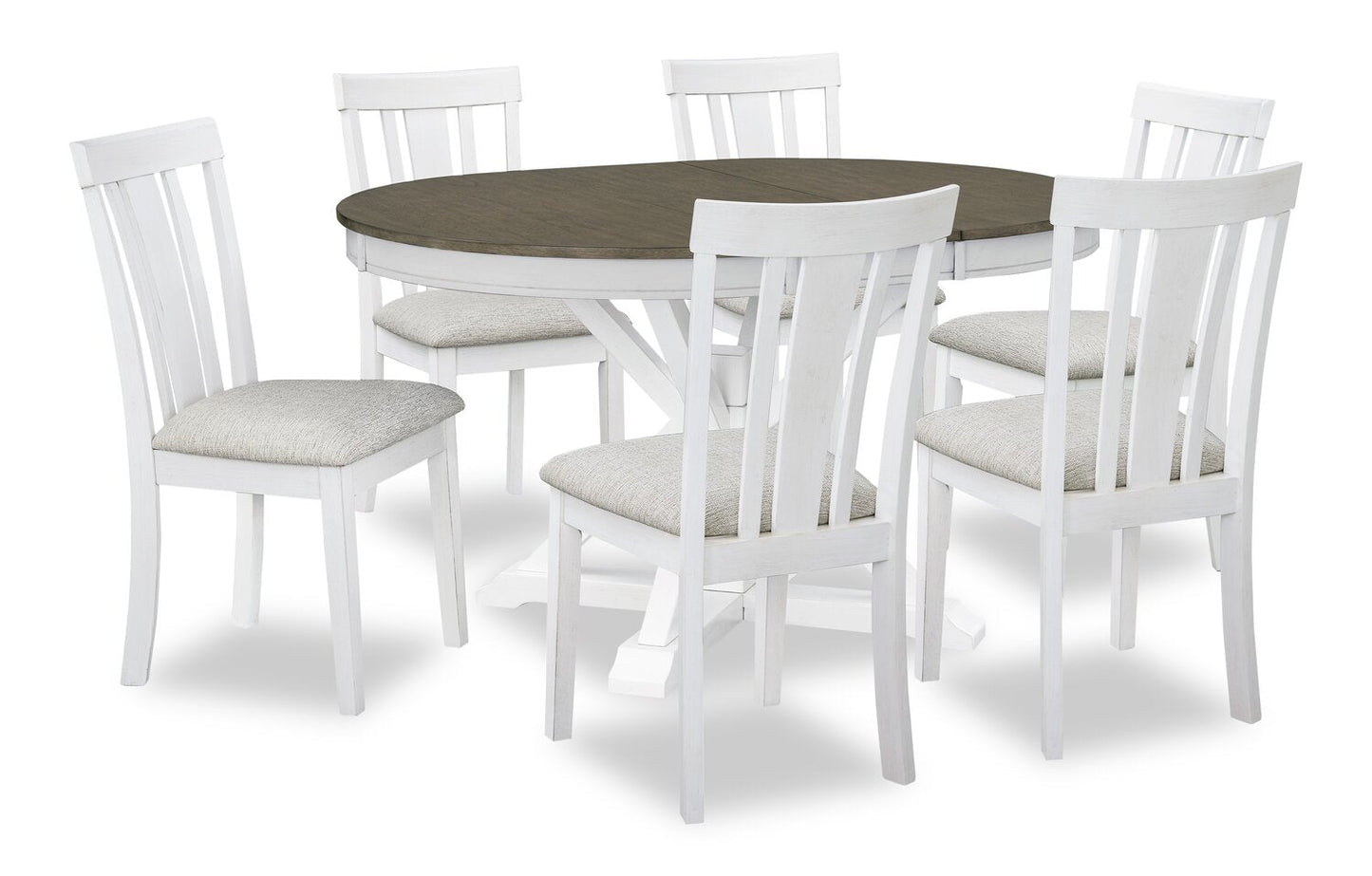 Brook Dining Table with 42-54"W Extension, Round - White/Brown | Table de salle à manger ronde Brook de 42 po à 54 po (L) avec rallonge - blanche et brune