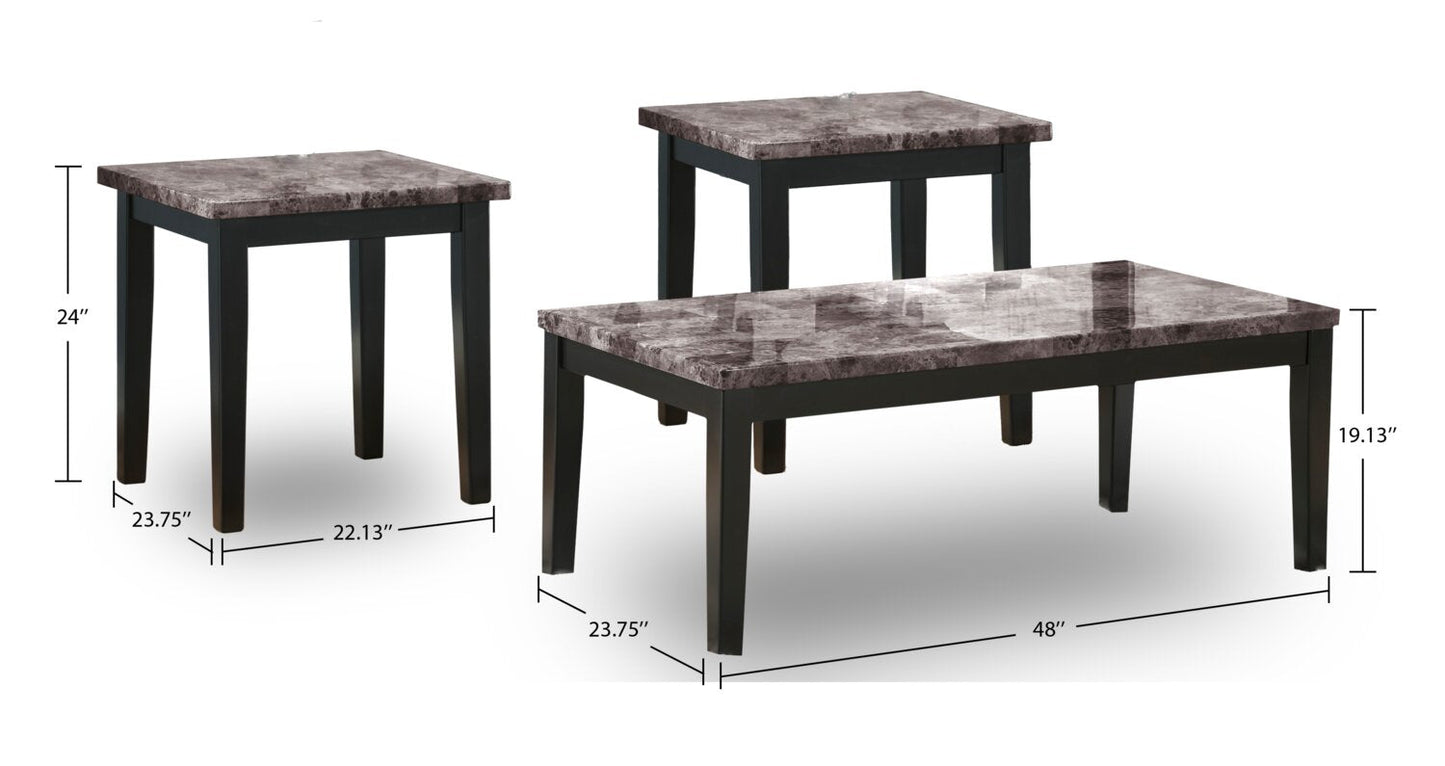 Maysville 48" Modern 3-Pack Coffee + 2 End Tables - Faux Marble Top Wood Legs|Ensemble 3 tables modernes Maysville de 48 po (table à café et 2 tables de bout) - dessus en imitation de marbre avec pattes en bois