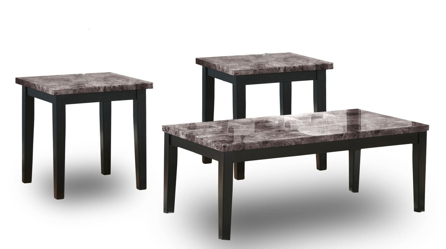 Maysville 48" Modern 3-Pack Coffee + 2 End Tables - Faux Marble Top Wood Legs|Ensemble 3 tables modernes Maysville de 48 po (table à café et 2 tables de bout) - dessus en imitation de marbre avec pattes en bois