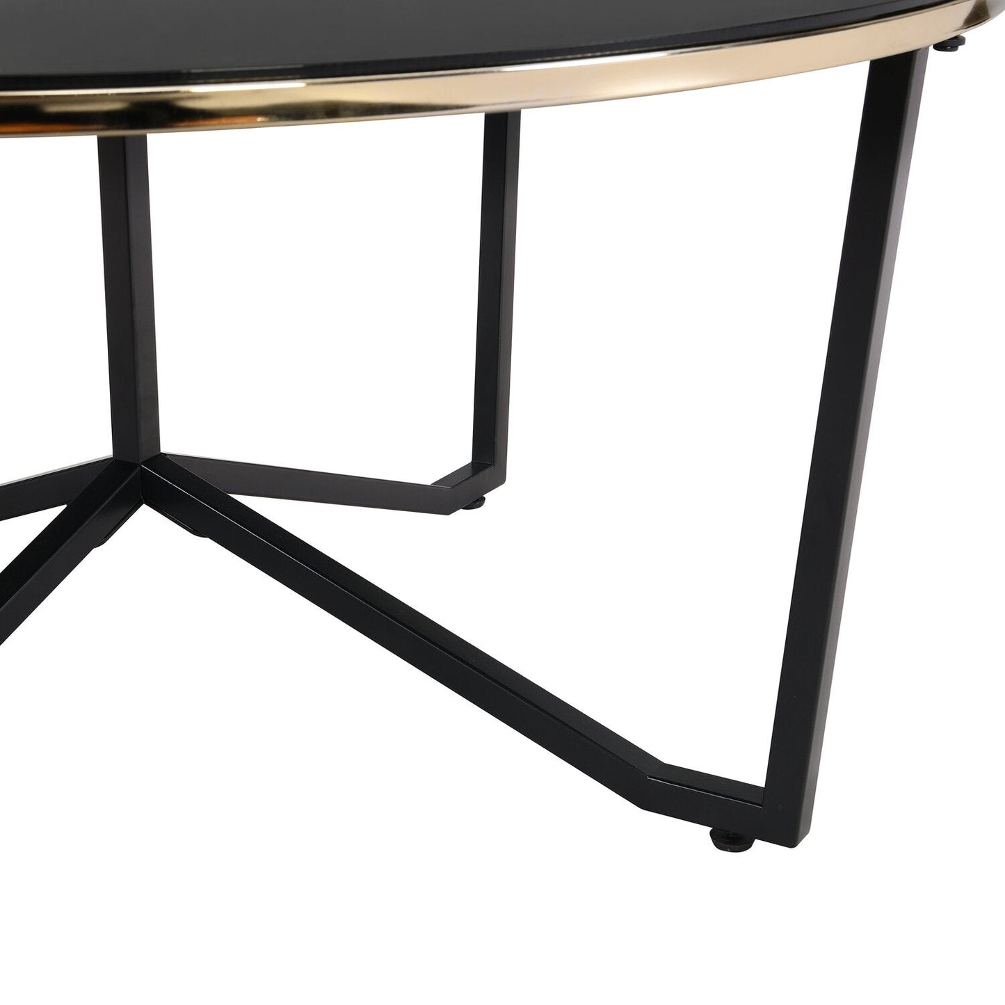Xander 36" Modern Round Glass Top Coffee Table - Black and Gold with Metal Legs|Table à café ronde moderne Xander de 36 po avec dessus en verre - noire et dorée avec pattes en métal