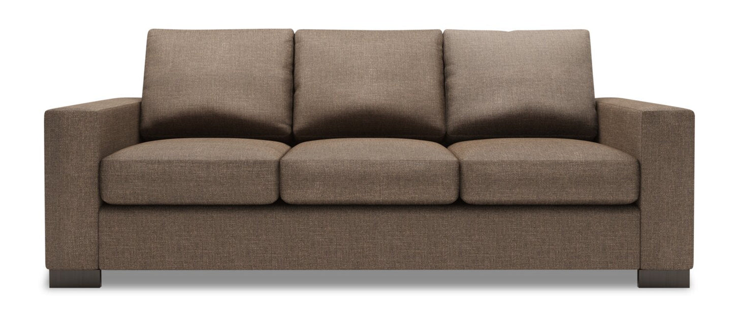 Made in Canada Customizable Sofa Lab Track 85" Linen-Look Fabric Sofa with Track Arms - Luna Praline Brown | Sofa Track de Sofa Lab de 85 po fabriqué au Canada en tissu d’apparence lin avec accoudoirs rectilignes - brun Luna Praline | TR102591