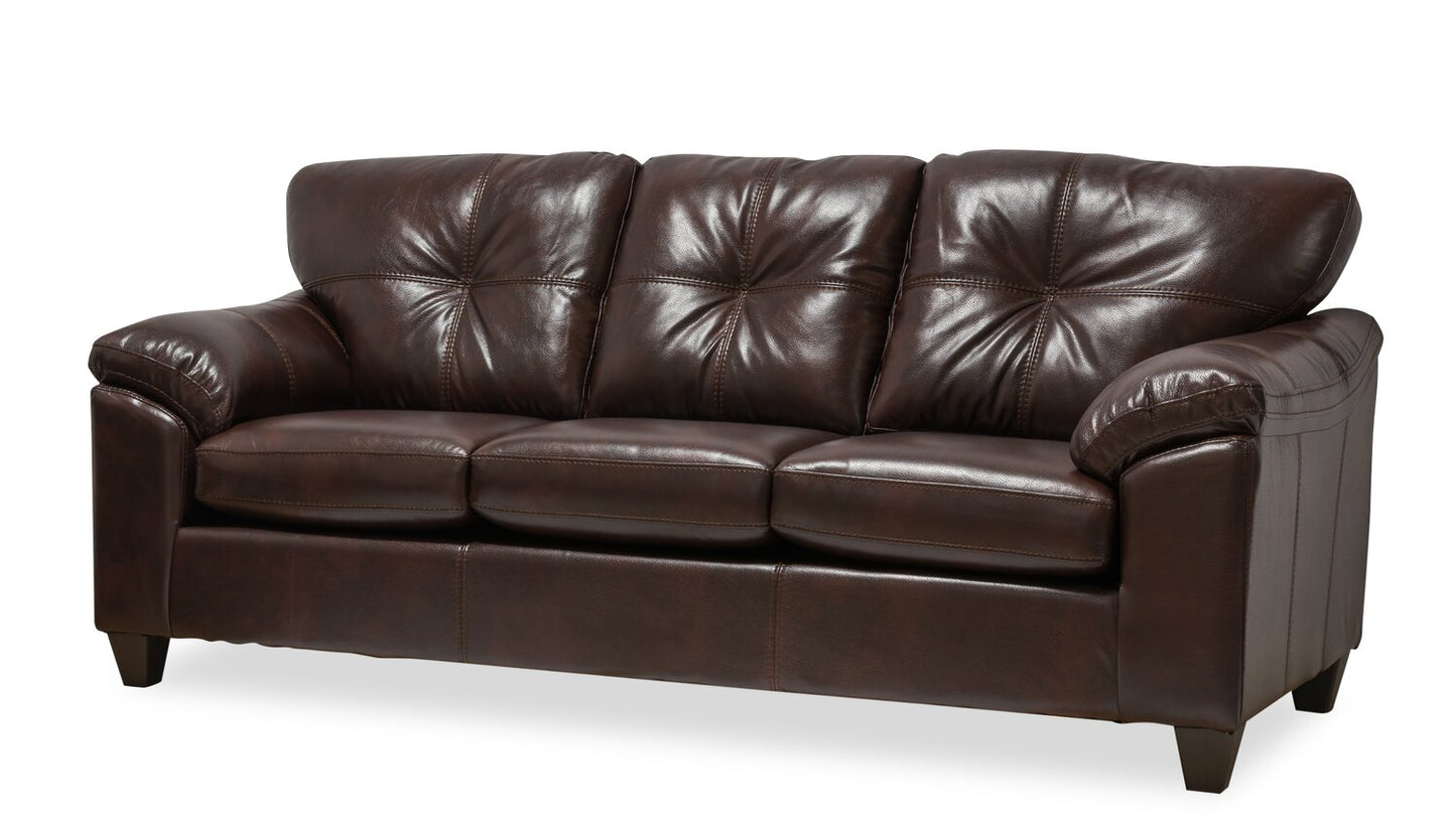 Made in Canada Addison 86" Leather-Look Fabric Sofa with Removable Seat Cushion and Tufting - Brown | Sofa Addison de 86 po fabriqué au Canada en tissu d’apparence cuir avec coussin de siège amovible et capitonnage - brun