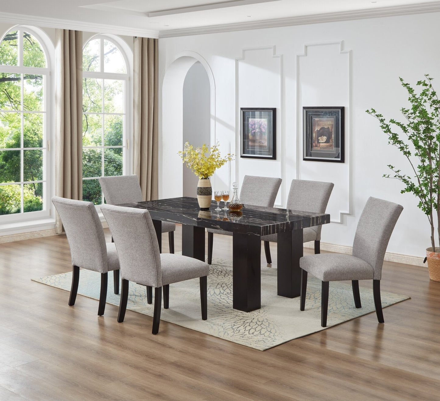 Burk Dining Table with Epoxy Resin Marble-Look Top, 72"W - Black | Table de salle à manger Burk de 72 po (L) avec dessus en résine époxy en imitation de marbre - noire