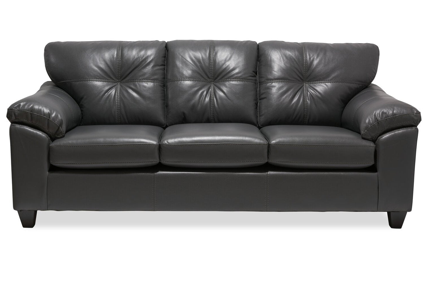 Made in Canada Addison 86" Leather-Look Fabric Sofa with Tufted Back Cushion - Grey | Sofa Addison de 86 po fabriqué au Canada en tissu d’apparence cuir avec coussin de dossier capitonné - gris
