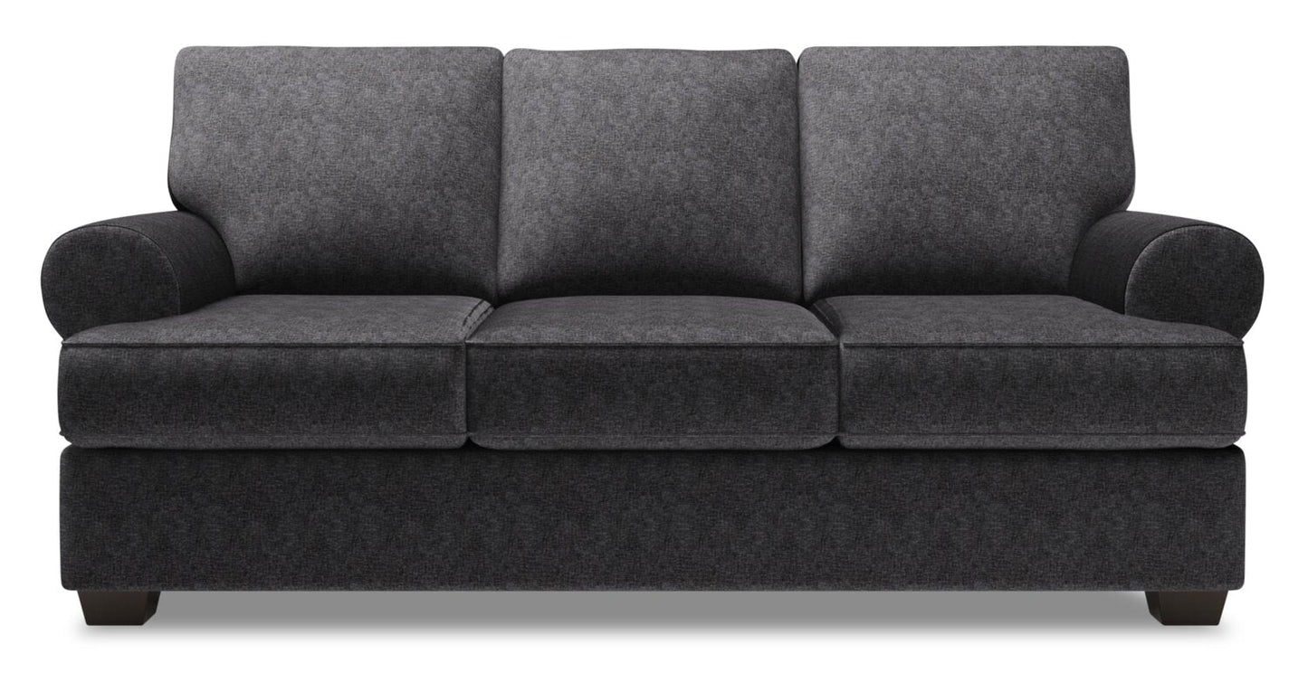 Made in Canada Customizable Sofa Lab Roll 86" Chenille Fabric Sofa with Rolled Arms - Luxury Charcoal Grey | Sofa Roll de Sofa Lab de 86 po fabriqué au Canada en tissu de chenille avec accoudoirs enroulés - gris Luxury Charcoal | RO102993