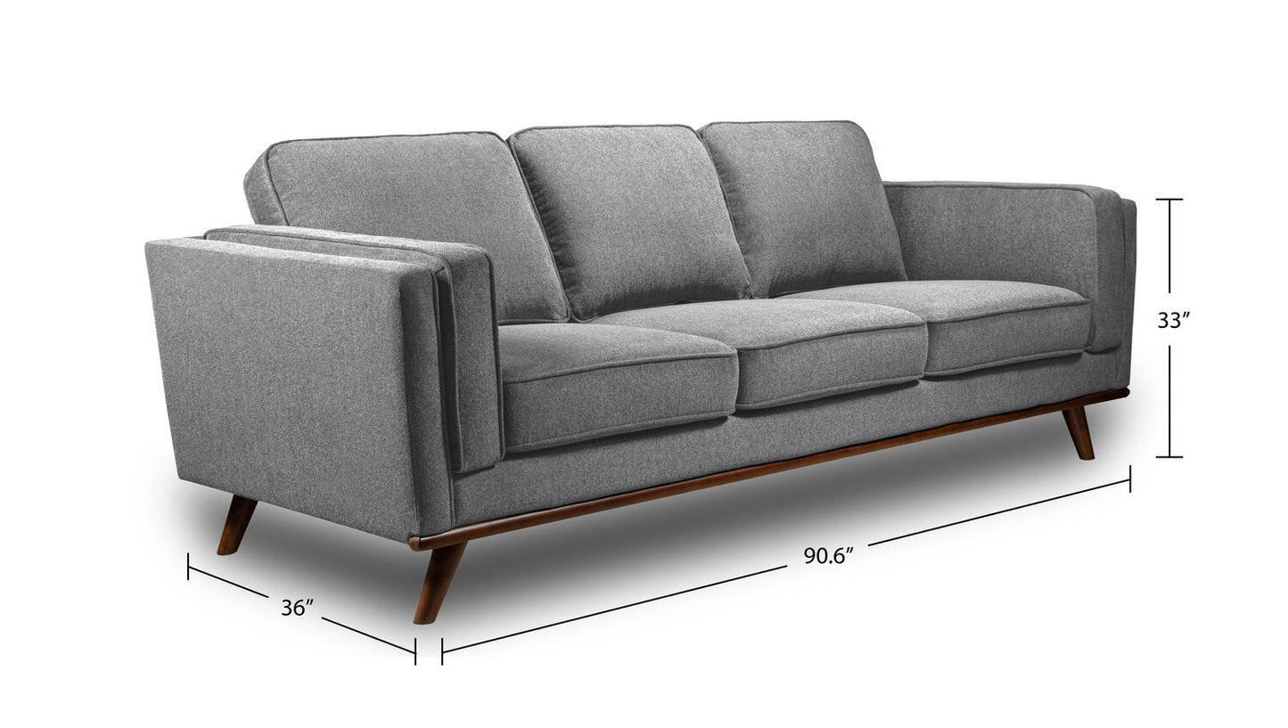 Kort & Co. Kassia 90.6" Linen-Look Fabric Sofa with Wood Base and Legs - Grey | Sofa Kassia de Kort & Co. de 90,6 po en tissu d’apparence lin avec base et pattes en bois - gris