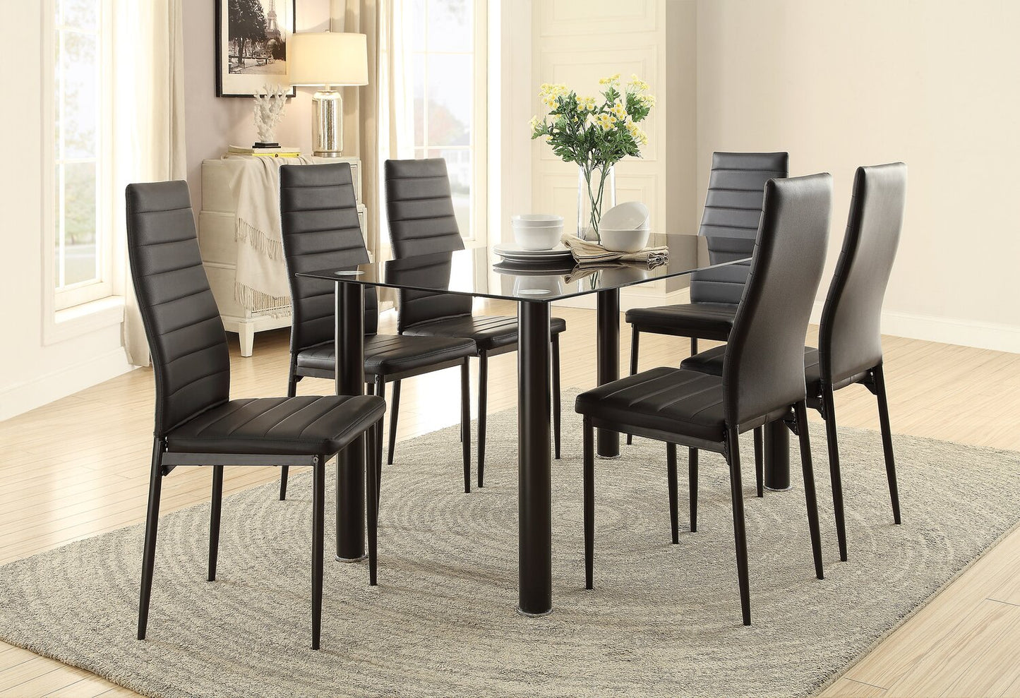 Onyx Dining Table with Glass Top, 55"W - Black | Table de salle à manger Onyx de 55 po (L) avec dessus en verre - noire