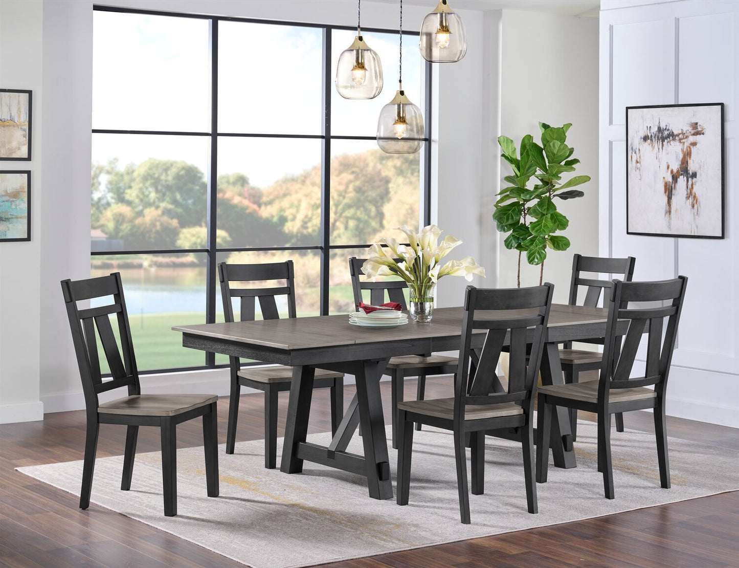 Zao Dining Table with 66-94"W Extension, Melamine, Trestle Base - Brown | Table de salle à manger Zao de 66 po à 94 po (L) en mélamine avec rallonge avec base à tréteaux - brune
