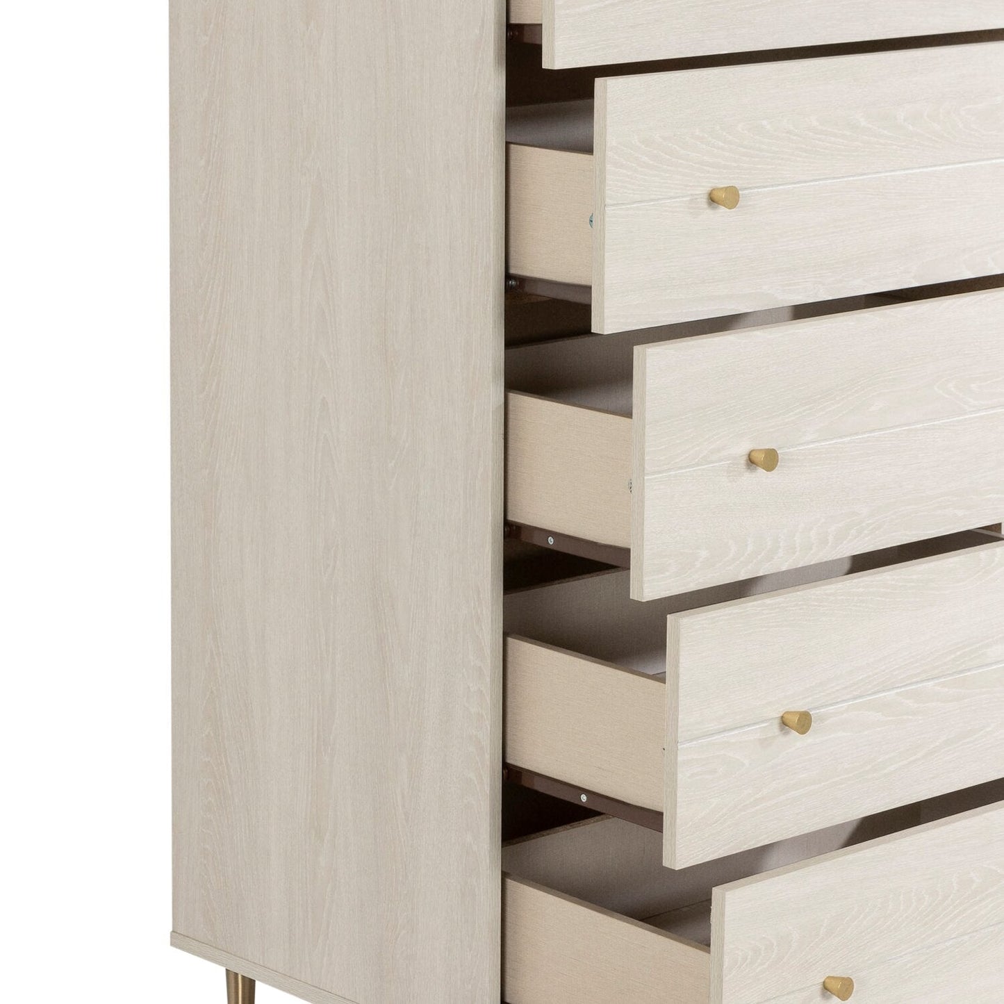 Lake Bedroom Chest of Drawers, 5-Drawer, 29"W x 52"H, Made in Canada, Glam - White | Commode verticale somptueuse Lake de 29 po (L) x 52 po (H) à 5 tiroirs pour la chambre à coucher, fabriquée au Canada - blanche