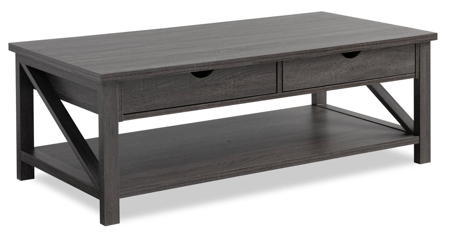 Jake 47.25" Rustic 2-Pack Coffee + End Table with Storage and Shelf - Distressed Grey |2 tables à café rustiques Jake de 47,25 po avec rangement et tablette - gris vieilli