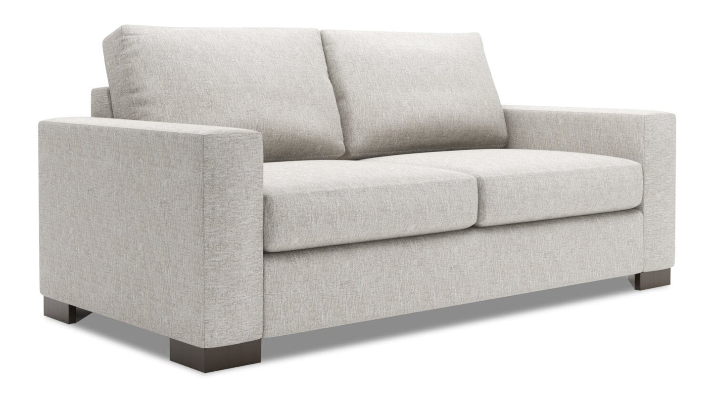 Made in Canada Customizable Sofa Lab Track 75" Chenille Fabric Condo Size Sofa with Track Arms - Luxury Silver | Sofa Track de Sofa Lab de 75 po de format condo fabriqué au Canada en tissu de chenille - argenté Luxury Silver | TR092793