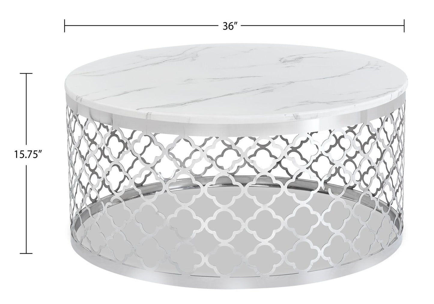 Belle 36" Glam Round Sofa Table - White Marble Top with Stainless Steel Base|Table de salon ronde somptueuse Belle de 36 po - dessus en marbre blanc avec base en acier inoxydable