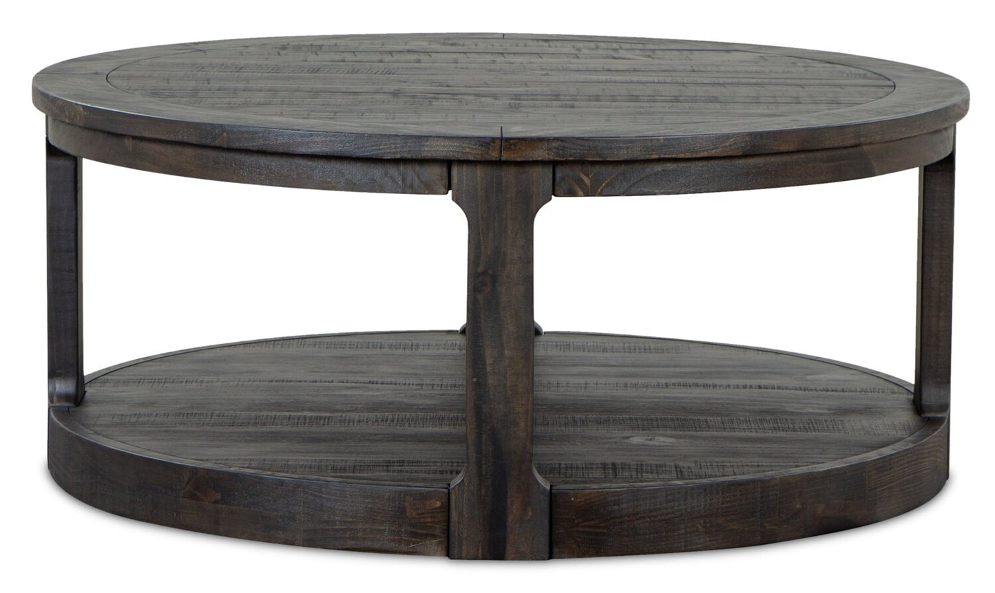 Axl 40" Traditional Round Coffee Table with Shelf - Dark Grey-Brown Wood|Table à café ronde traditionnelle Axl de 40 po avec tablette - bois gris-brun foncé
