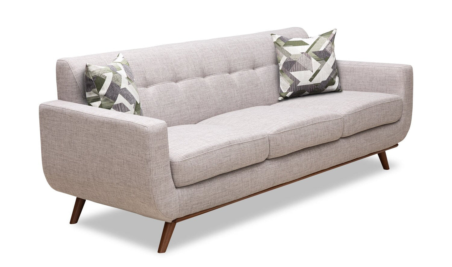 Kort & Co. Freeman 88" Linen-Look Fabric Sofa with Wood Base and Tufted Back Cushions - Dove White | Sofa Freeman Kort & Co. de 88 po en tissu d’apparence lin avec pattes en bois et coussins de dossier capitonnés - blanc colombe