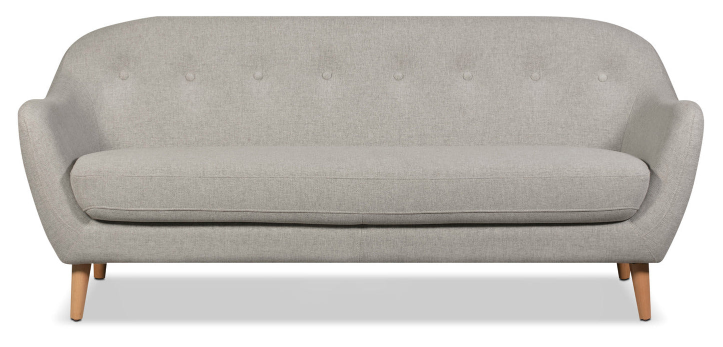 Calla 73.62" Linen-Look Fabric Condo Size Sofa with Button Tufting and Wood Legs - Light Grey | Sofa Calla de 73,62 po de format condo en tissu d’apparence lin avec capitonnage et pattes en bois - gris clair