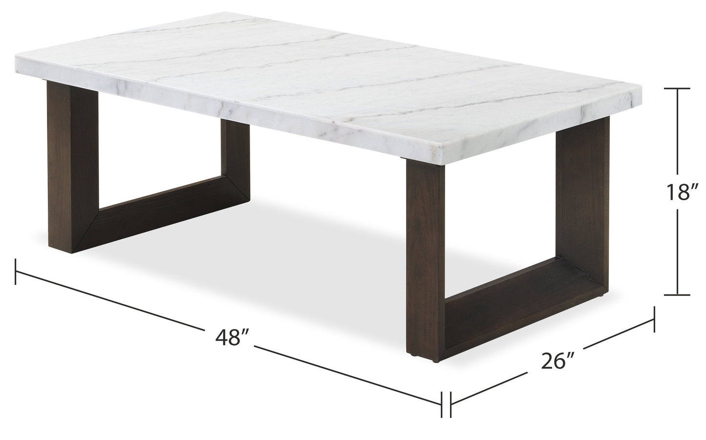 Silvia 48" Modern Coffee Table - White and Grey Marble Look with Brown Wood Legs|Table à café moderne Silvia de 48 po - imitation de marbre blanc et gris avec pattes en bois brun