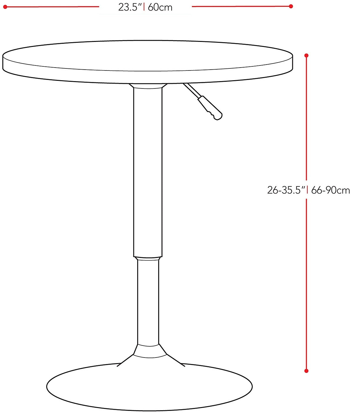 Adjustable Bar-Height Lift Table, Metal, 23.5"W Round - White | Table ronde de 23,5 po (L) réglable à hauteur bar, en métal - blanche