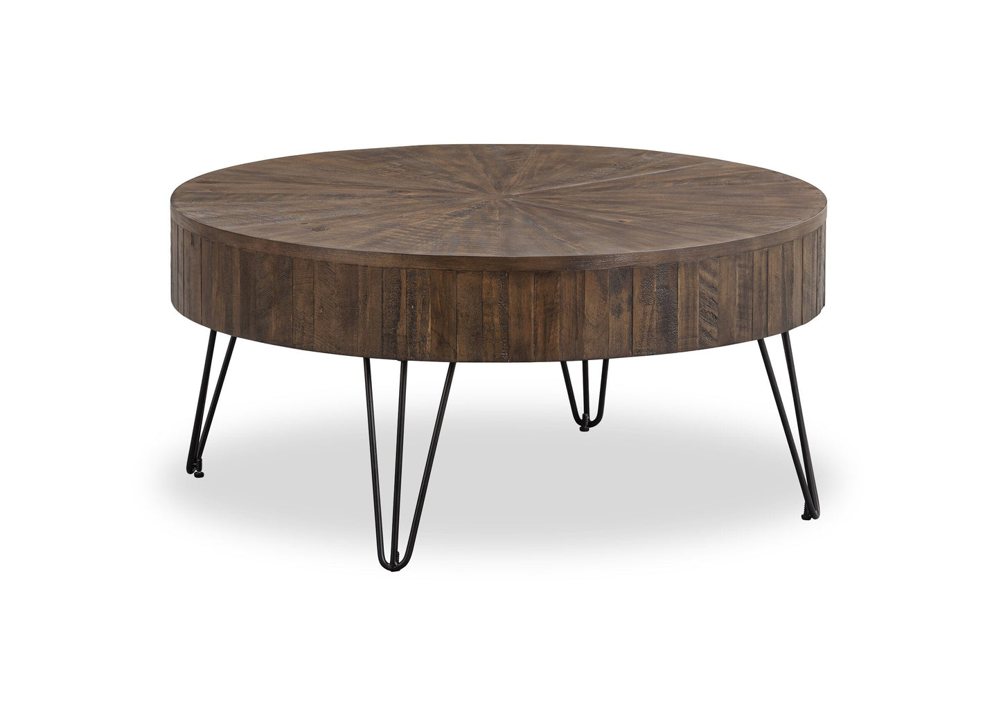 Kort & Co. Sol 38” Rustic Round Solid Pine Wood Coffee Table - Brown | Table à café ronde rustique Sol de Kort & Co. de 38 po en pin massif - brune