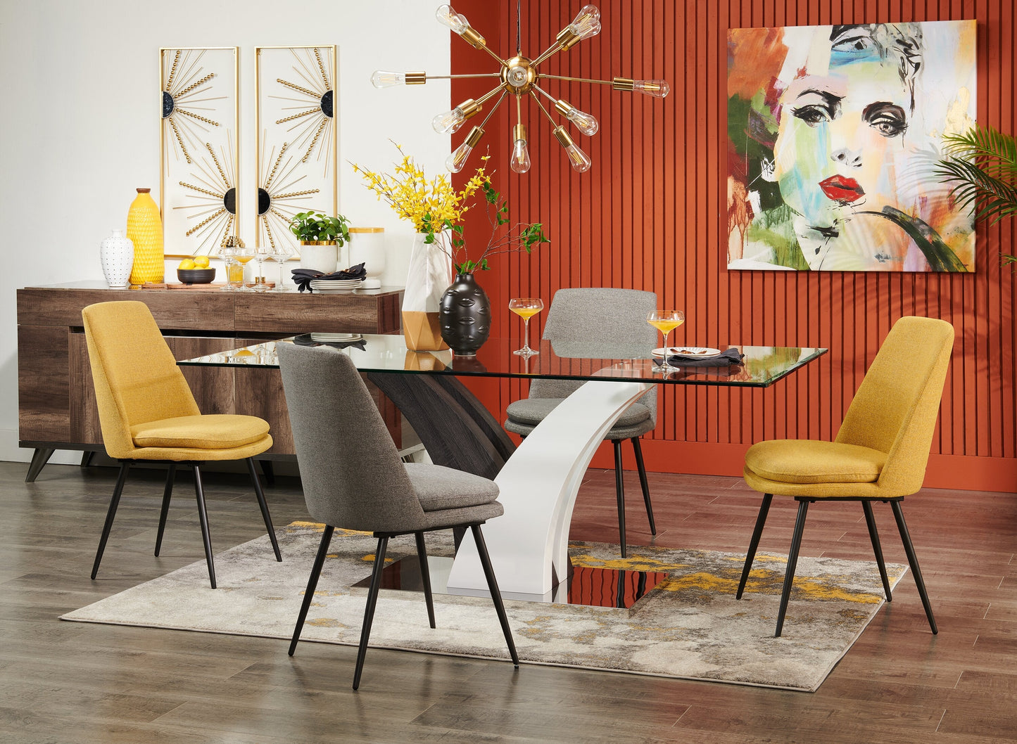 Tuxedo Dining Table with Glass Top, Pedestal Base, 72"W - Grey & White | Table de salle à manger Tuxedo de 72 po (L) avec dessus en verre et base piédestal - grise et blanche