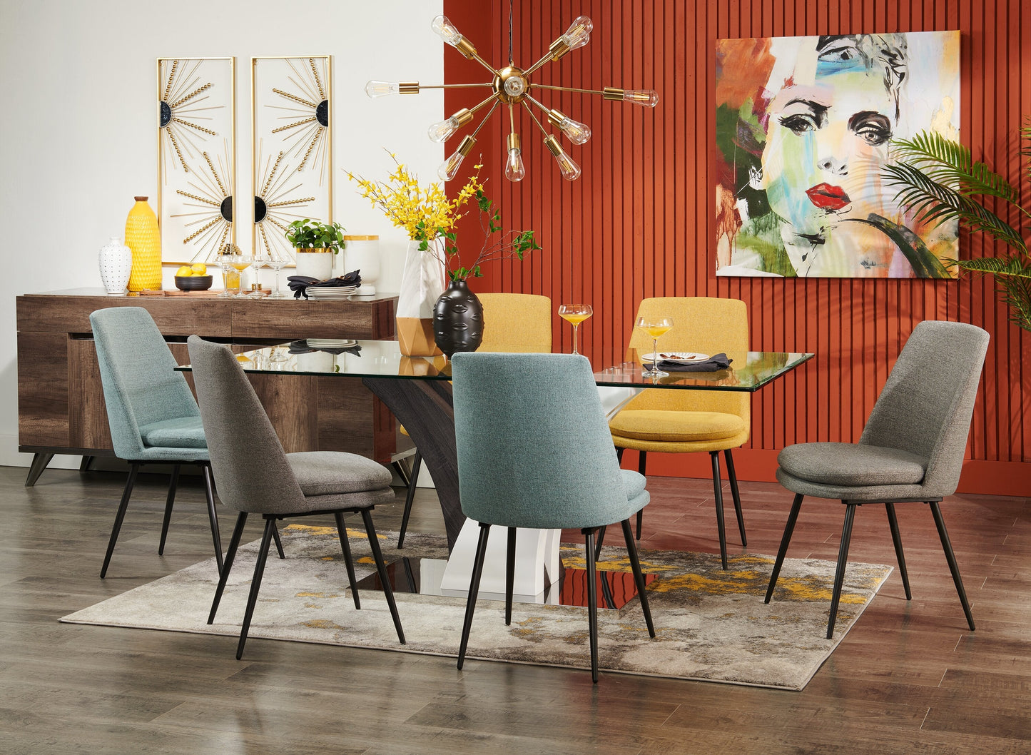 Tuxedo Dining Table with Glass Top, Pedestal Base, 72"W - Grey & White | Table de salle à manger Tuxedo de 72 po (L) avec dessus en verre et base piédestal - grise et blanche
