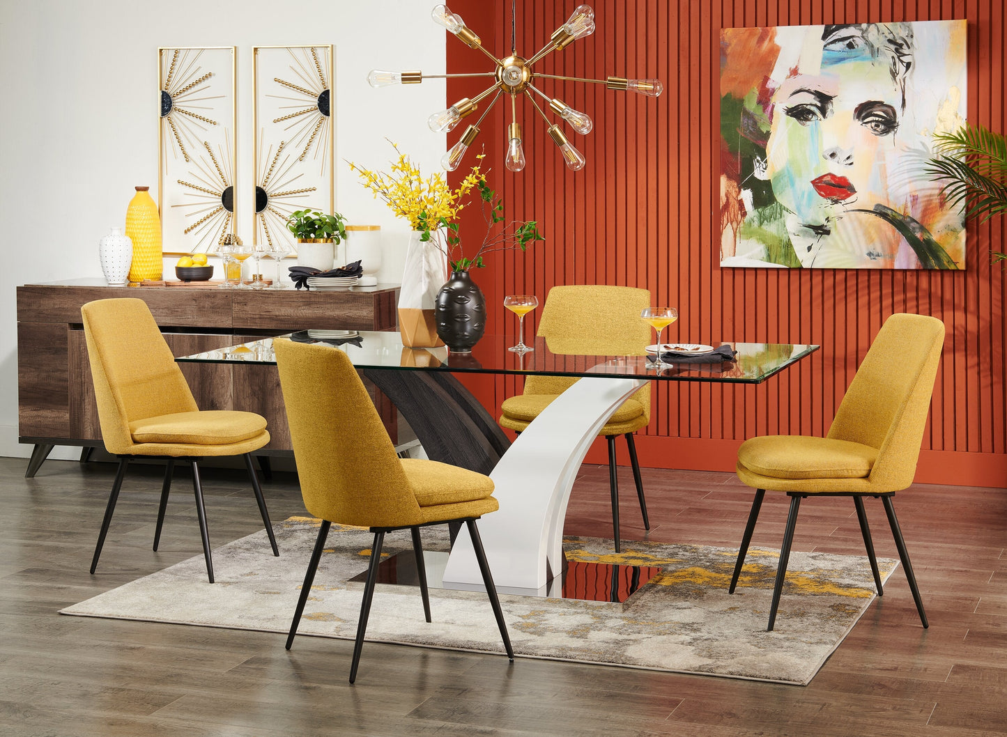 Tuxedo Dining Table with Glass Top, Pedestal Base, 72"W - Grey & White | Table de salle à manger Tuxedo de 72 po (L) avec dessus en verre et base piédestal - grise et blanche