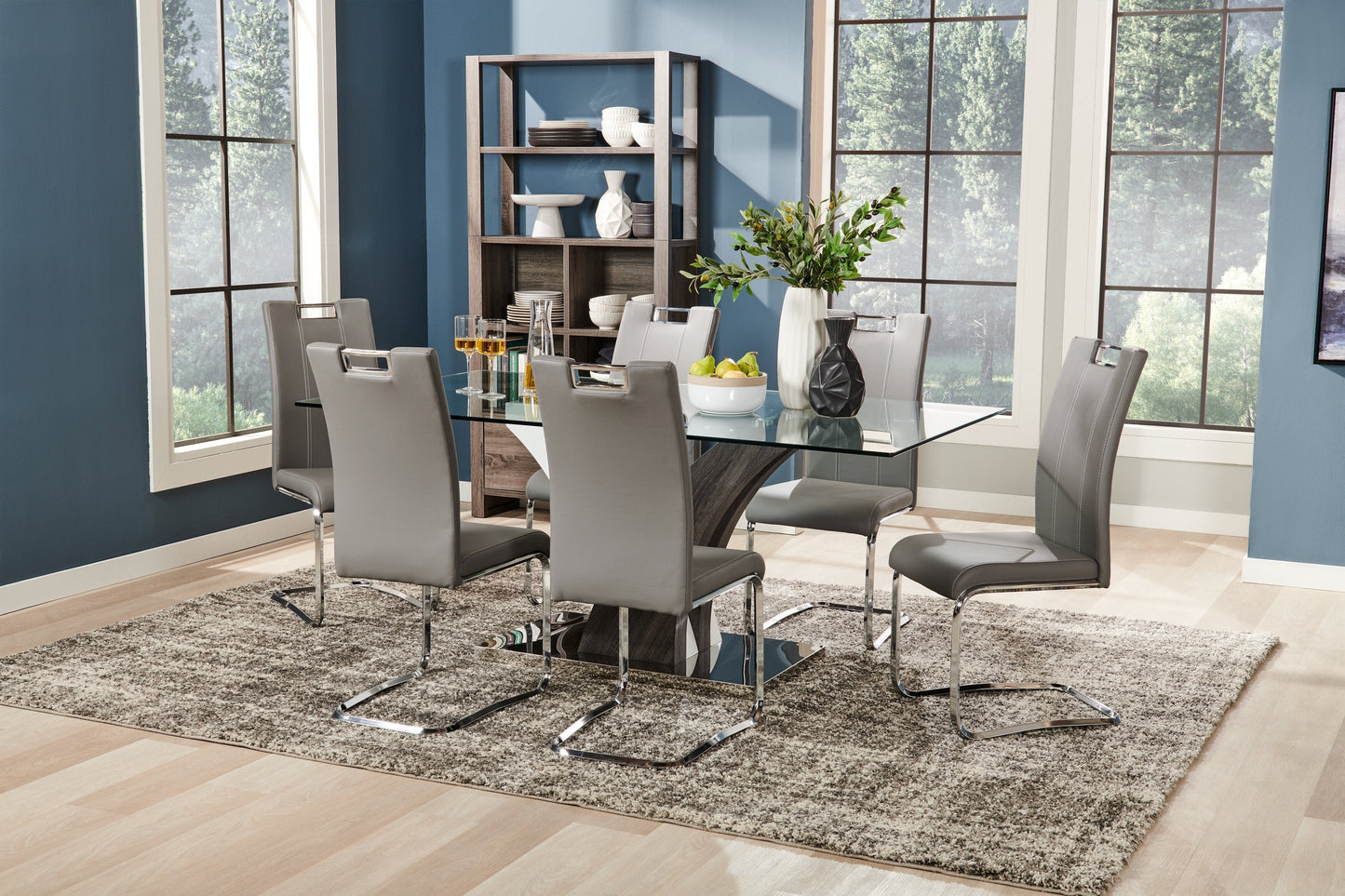 Tuxedo Dining Chair with Vegan-Leather Fabric, Metal - Grey | Chaise de salle à manger Tuxedo en tissu de cuir végétalien et en métal - grise
