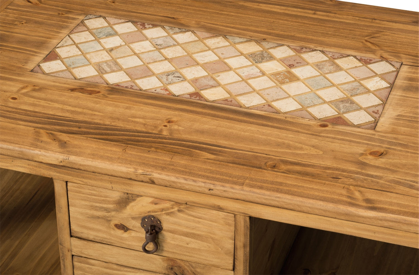 Santa Fe Rustico 47.25" Rustic Coffee Table with Storage and Shelf - Natural Pine with Marble Inset|Table à café rustique Santa Fe Rustico de 47,25 po avec rangement et tablette - pin naturel avec incrustation de marbre