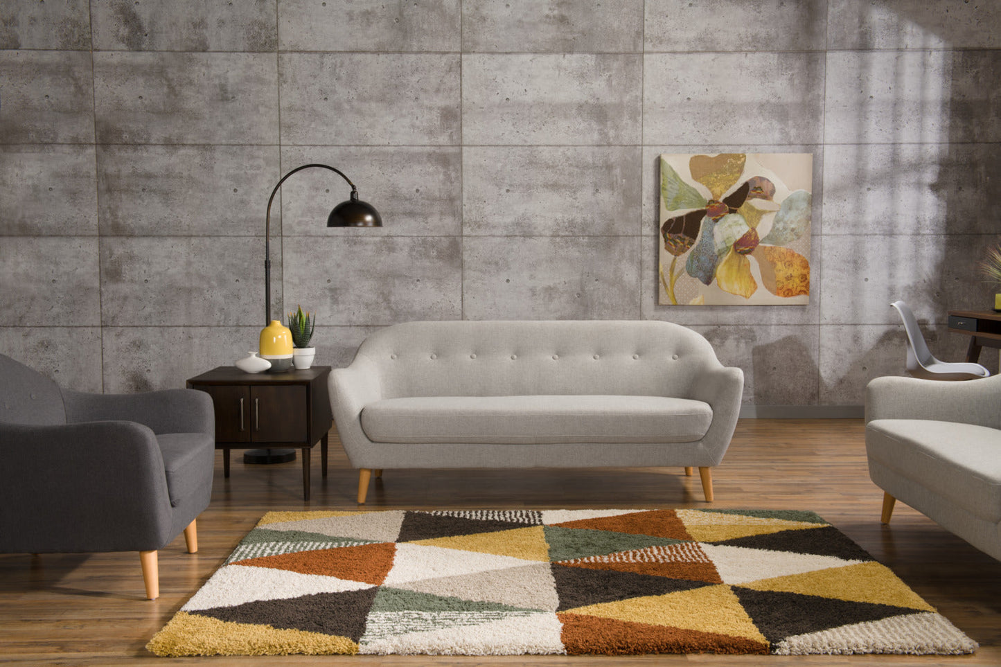 Calla 73.62" Linen-Look Fabric Condo Size Sofa with Button Tufting and Wood Legs - Light Grey | Sofa Calla de 73,62 po de format condo en tissu d’apparence lin avec capitonnage et pattes en bois - gris clair