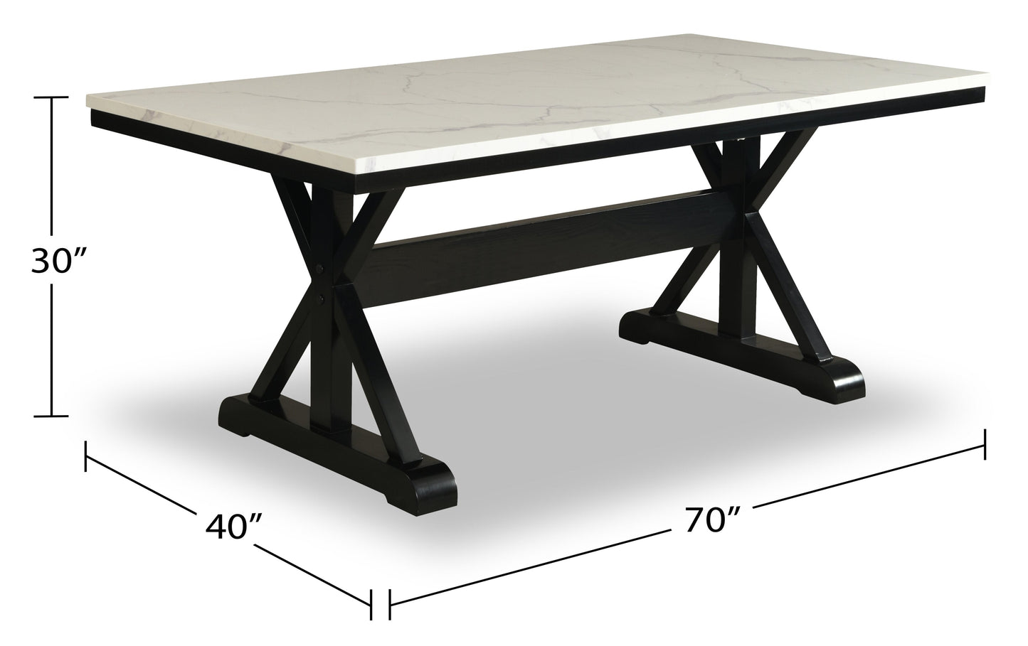 Verona Dining Table with Culture Marbled Top, Trestle Base, 70"W - White | Table de salle à manger Verona de 70 po (L) avec dessus en marbre synthétique et base à tréteaux - blanche