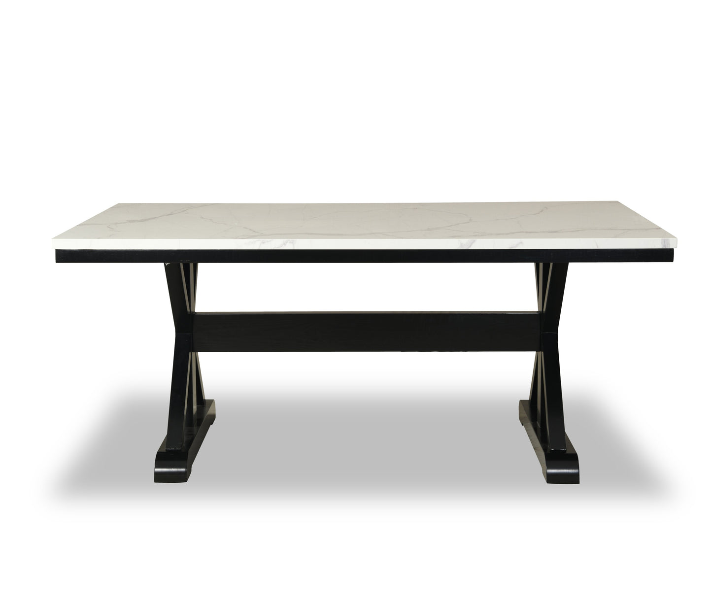 Verona Dining Table with Culture Marbled Top, Trestle Base, 70"W - White | Table de salle à manger Verona de 70 po (L) avec dessus en marbre synthétique et base à tréteaux - blanche