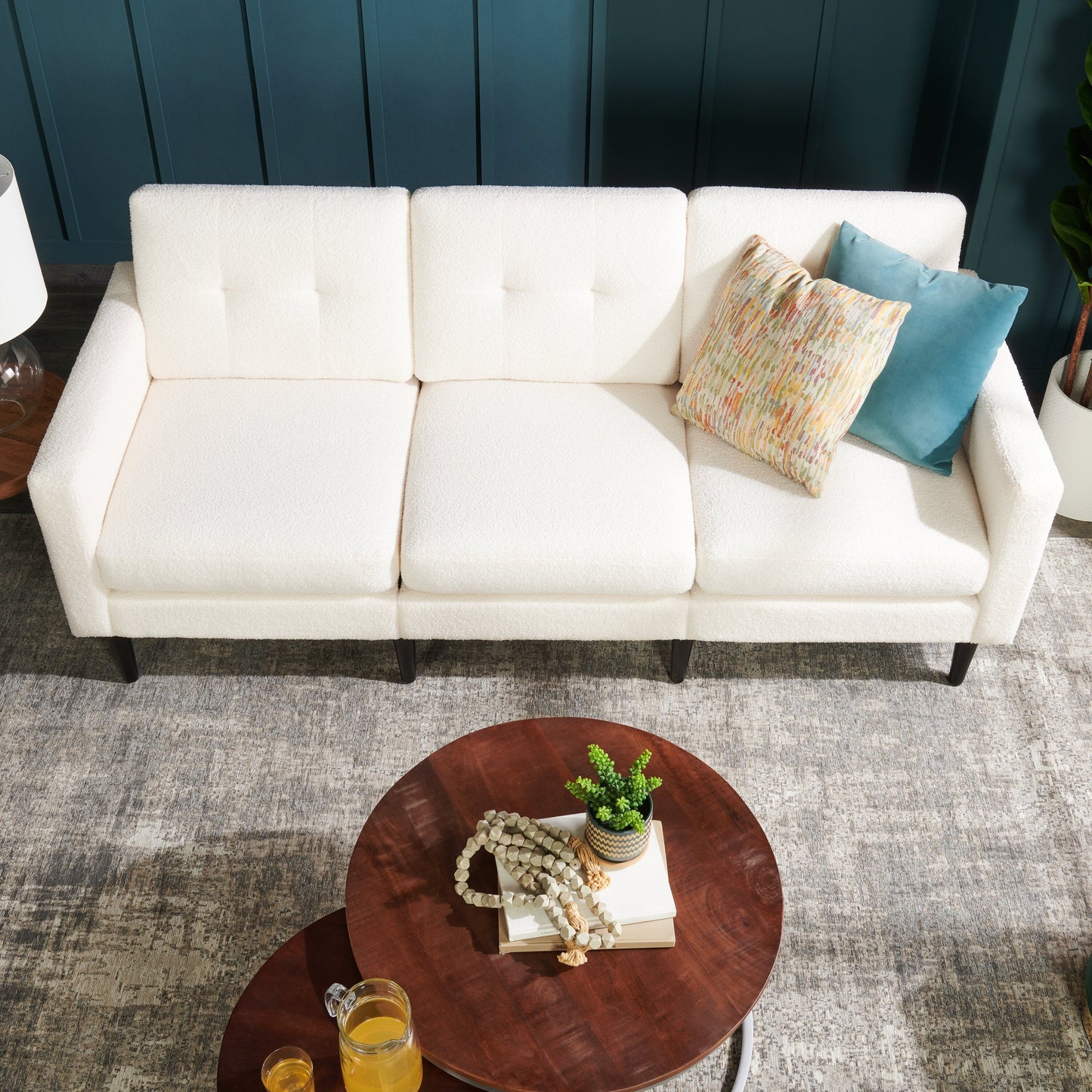 Veranasi 30" Rustic Round Nesting Coffee Tables - Washed Light Brown Wood Top and Iron Legs|Tables à café gigognes rondes rustiques Veranasi de 30 po - dessus en bois brun clair délavé et pattes en fer