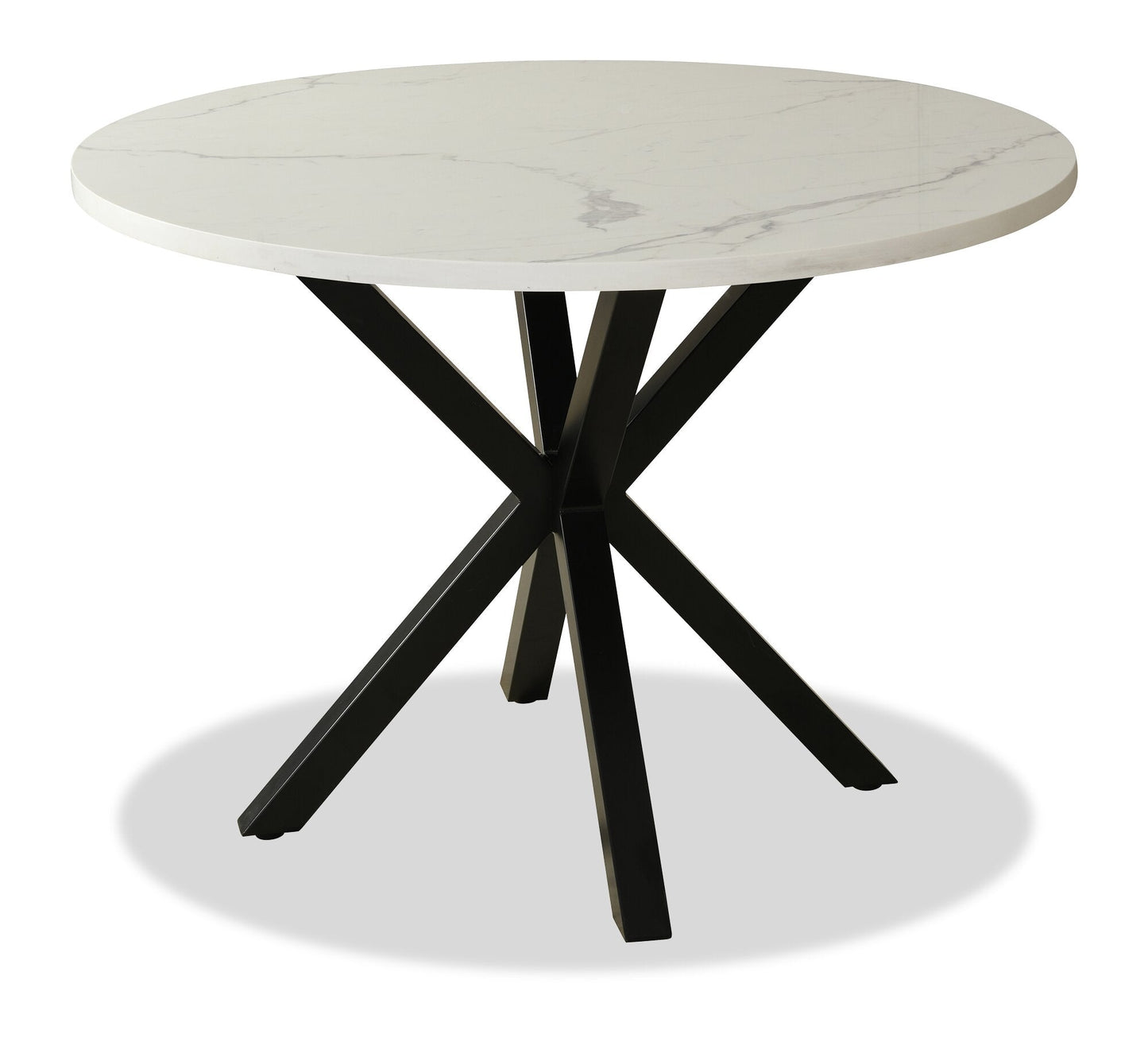 Verona Dining Table with Culture Marbled Top, Metal, Geometric Base, 42"W Round - White | Table de salle à manger ronde Verona de 42 po (L) en métal avec dessus en marbre synthétique et base géométrique - blanche