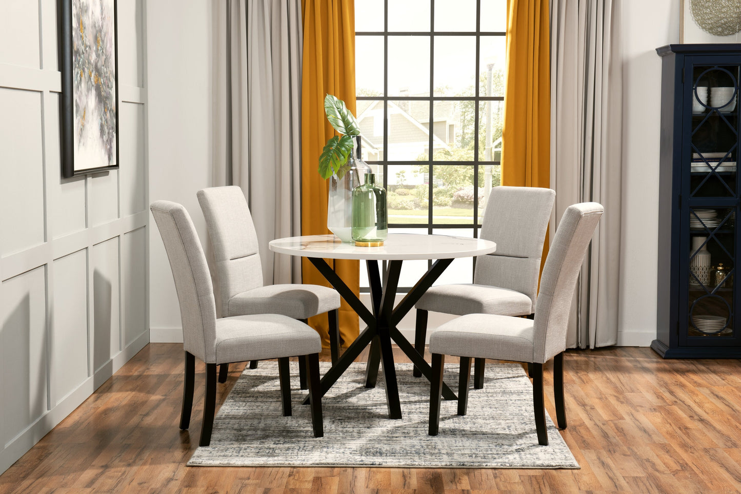 Verona Dining Table with Culture Marbled Top, Metal, Geometric Base, 42"W Round - White | Table de salle à manger ronde Verona de 42 po (L) en métal avec dessus en marbre synthétique et base géométrique - blanche