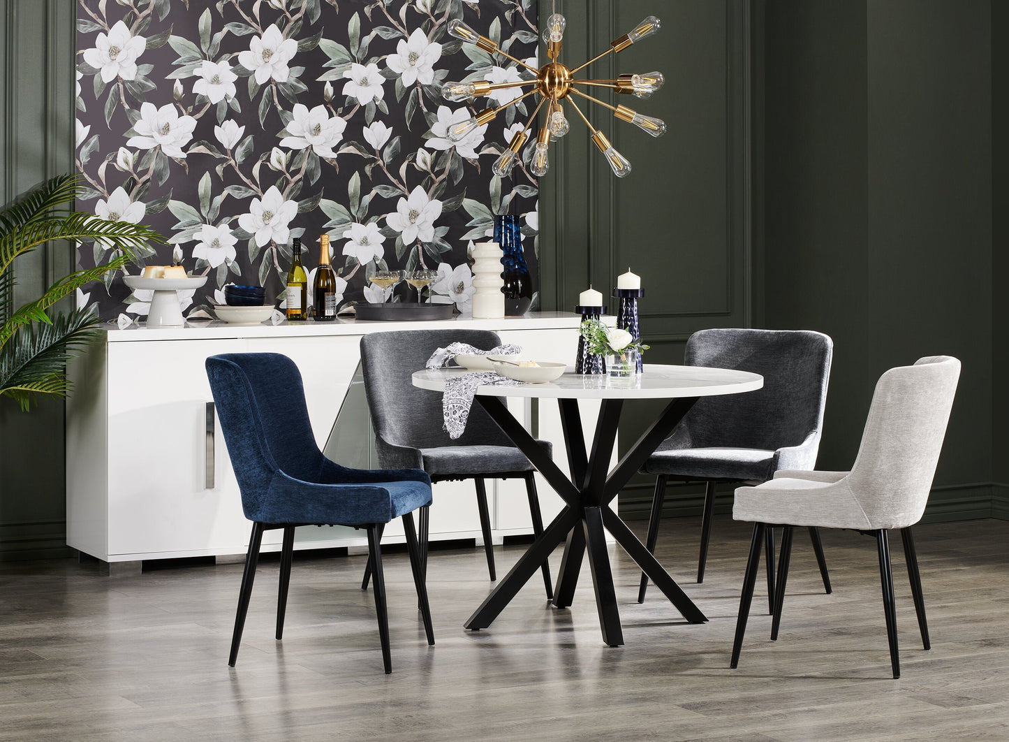 Verona Dining Table with Culture Marbled Top, Metal, Geometric Base, 42"W Round - White | Table de salle à manger ronde Verona de 42 po (L) en métal avec dessus en marbre synthétique et base géométrique - blanche