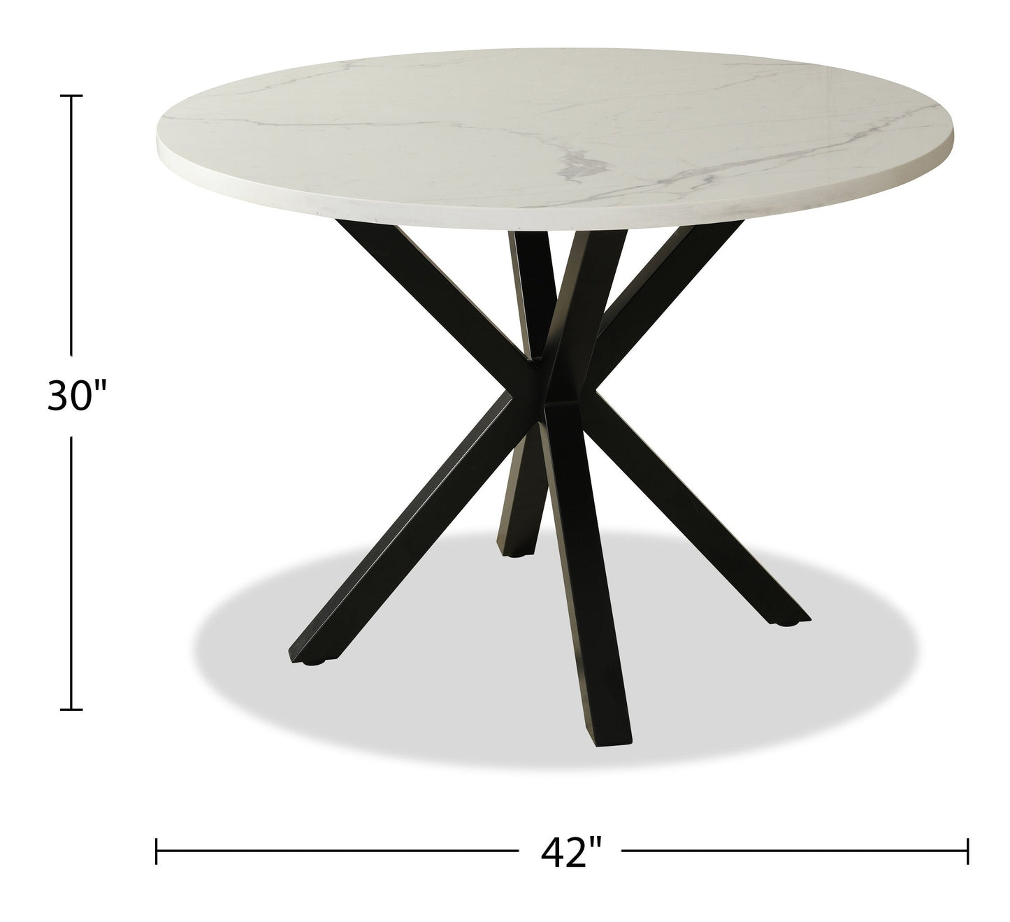 Verona Dining Table with Culture Marbled Top, Metal, Geometric Base, 42"W Round - White | Table de salle à manger ronde Verona de 42 po (L) en métal avec dessus en marbre synthétique et base géométrique - blanche