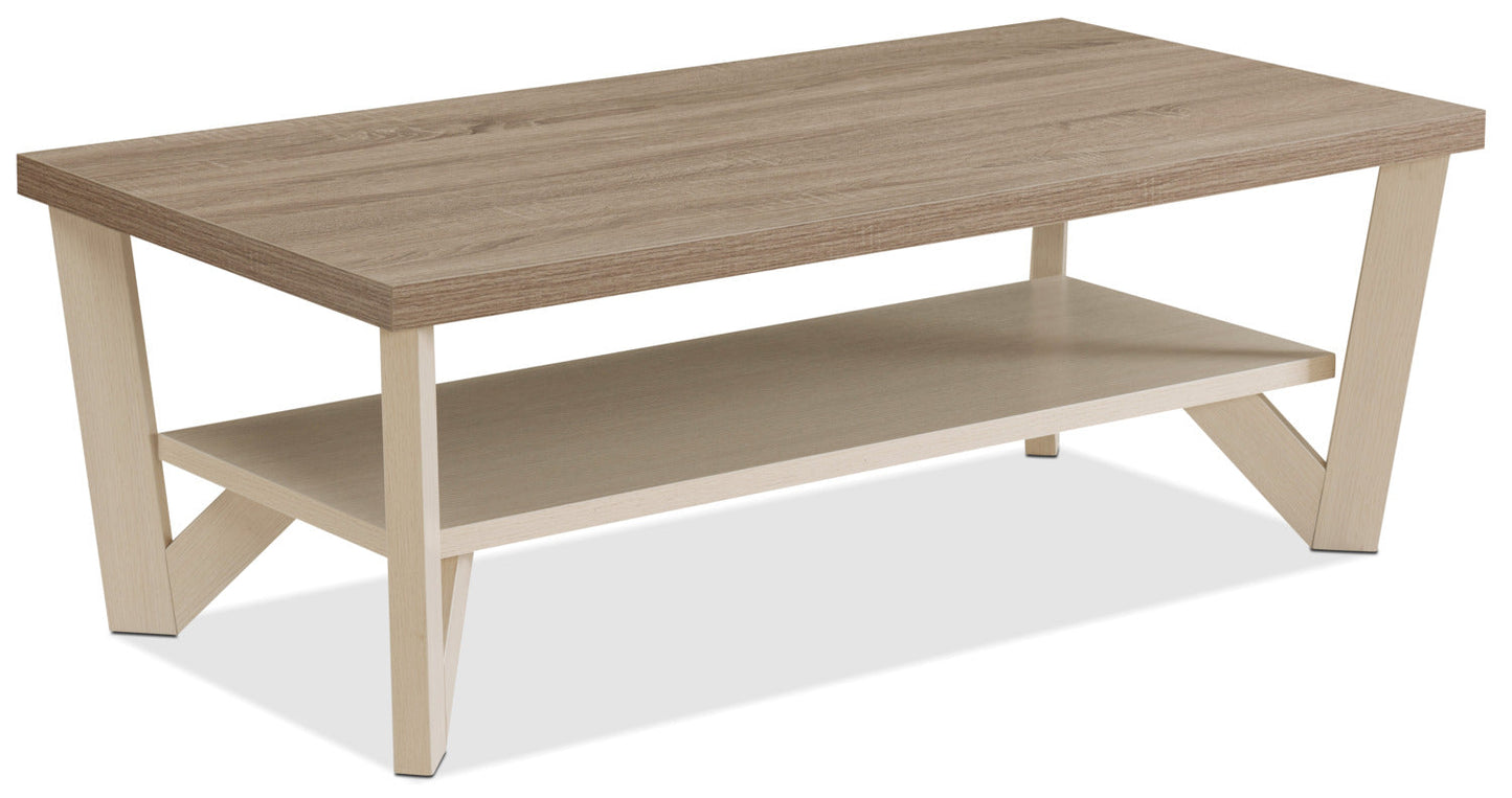 Arika 47.5" Modern 3-Pack Coffee + 2 End Tables with Shelf - Ivory |Ensemble 3 tables modernes Arika de 47,5 po (table à café et 2 tables de bout) avec tablette - ivoire