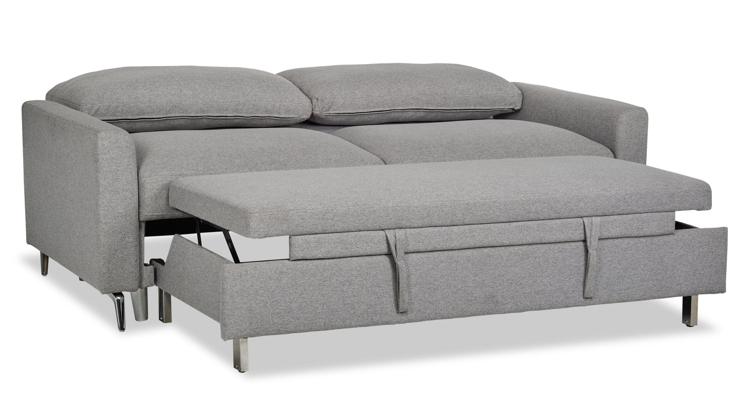 Wilson 77.5" Linen-Look Fabric Sleeper Sofa with Drop-Down Back Cushions and Metal Legs - Solis Grey | Sofa-lit Wilson de 77,5 po en tissu d’apparence lin avec coussins de dossier rabattables et pattes en métal - gris Solis