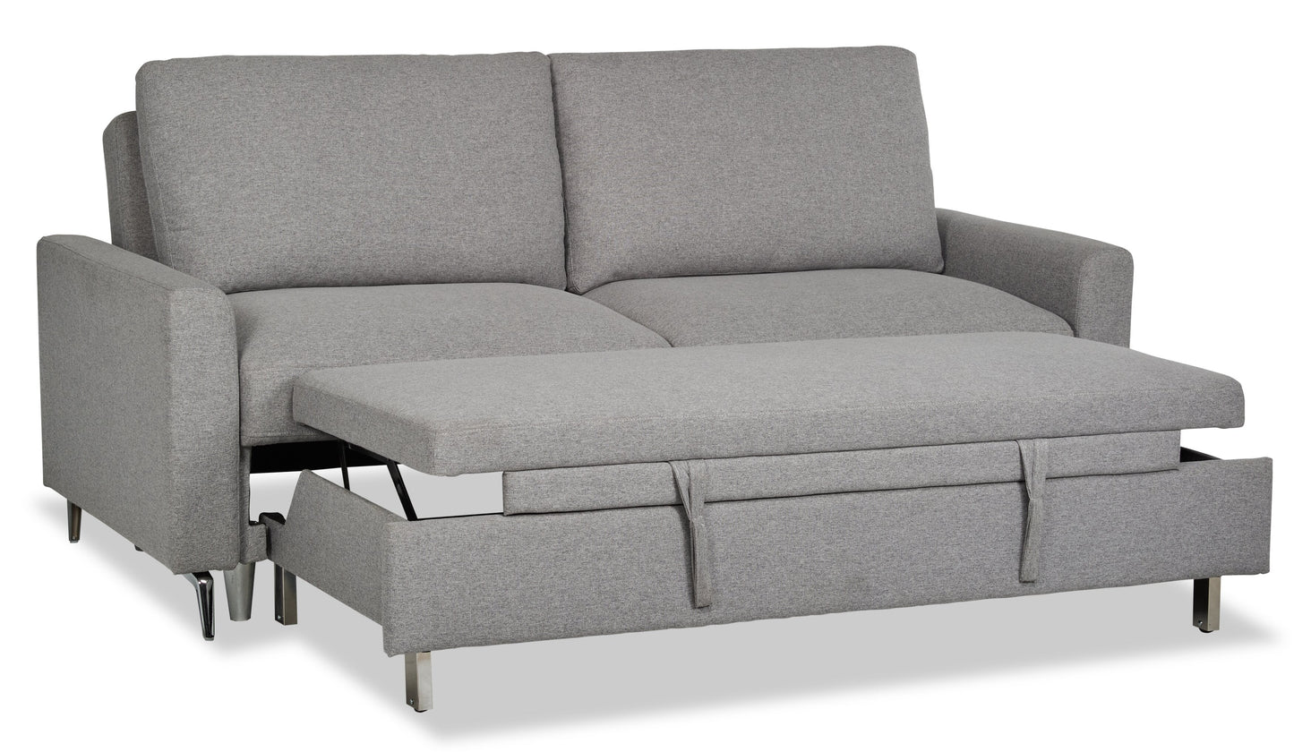 Wilson 77.5" Linen-Look Fabric Sleeper Sofa with Drop-Down Back Cushions and Metal Legs - Solis Grey | Sofa-lit Wilson de 77,5 po en tissu d’apparence lin avec coussins de dossier rabattables et pattes en métal - gris Solis