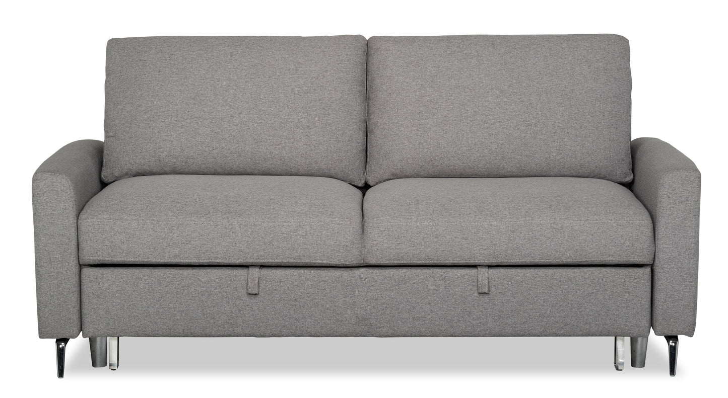 Wilson 77.5" Linen-Look Fabric Sleeper Sofa with Drop-Down Back Cushions and Metal Legs - Solis Grey | Sofa-lit Wilson de 77,5 po en tissu d’apparence lin avec coussins de dossier rabattables et pattes en métal - gris Solis