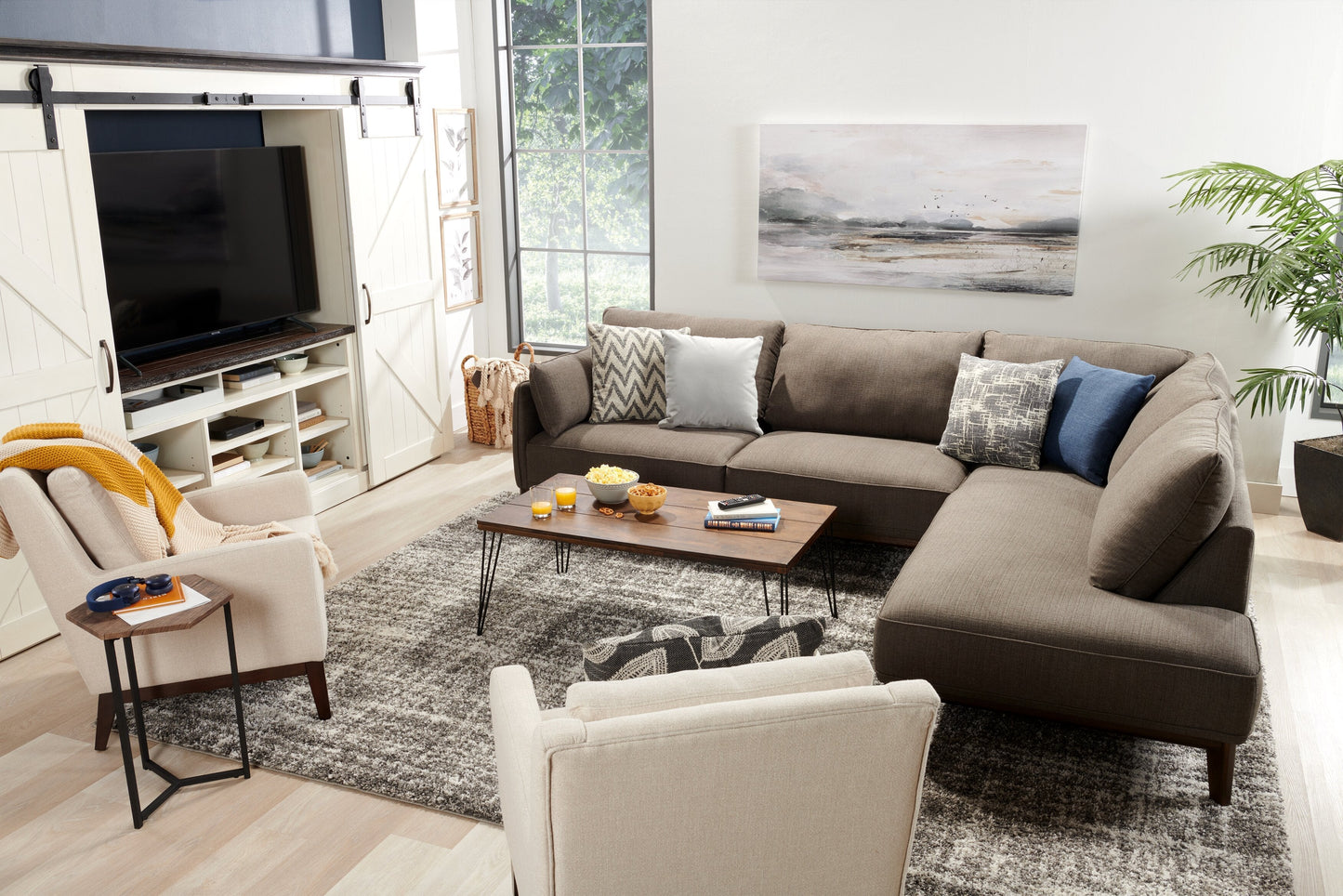 Woodland 23.4" Rustic Coffee Table - Brown Oak Finish with Metal Legs|Table à café rustique Woodland de 23,4 po - fini chêne brun avec pattes en métal