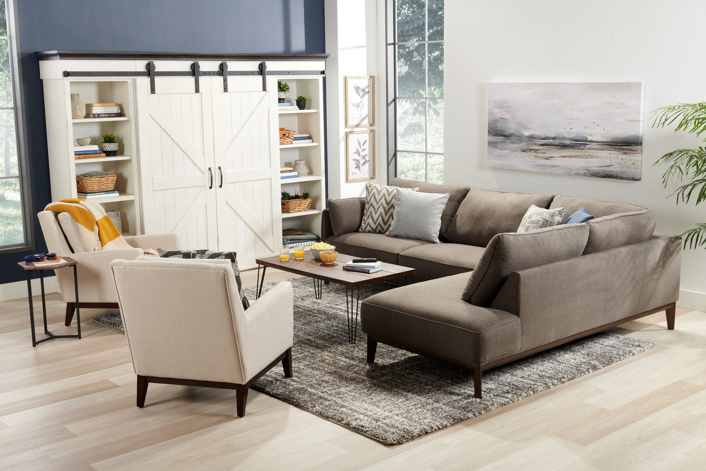 Woodland 23.4" Rustic Coffee Table - Brown Oak Finish with Metal Legs|Table à café rustique Woodland de 23,4 po - fini chêne brun avec pattes en métal