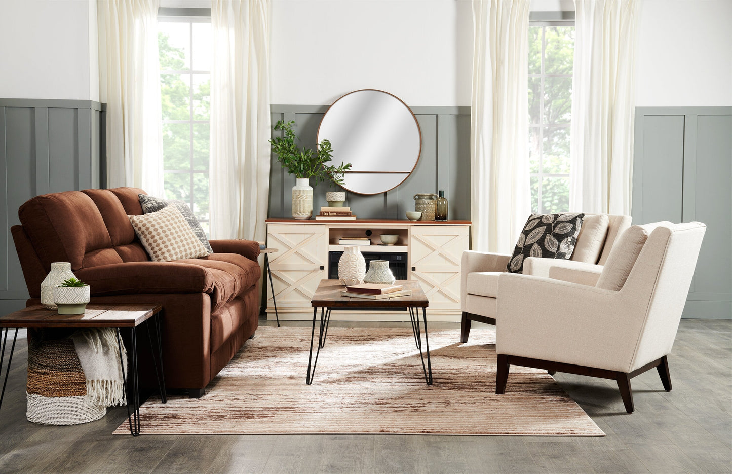 Woodland 23.4" Rustic Coffee Table - Brown Oak Finish with Metal Legs|Table à café rustique Woodland de 23,4 po - fini chêne brun avec pattes en métal
