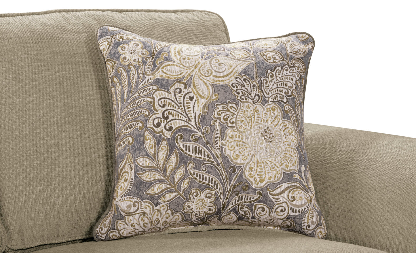 Made in Canada Wynn 93" Chenille Fabric Sofa with Nailhead Trim and Wood Bun Legs - Taupe | Sofa Wynn de 93 po fabriqué au Canada en tissu de chenille avec bordure de clous décoratifs et pattes en oignon en bois - taupe