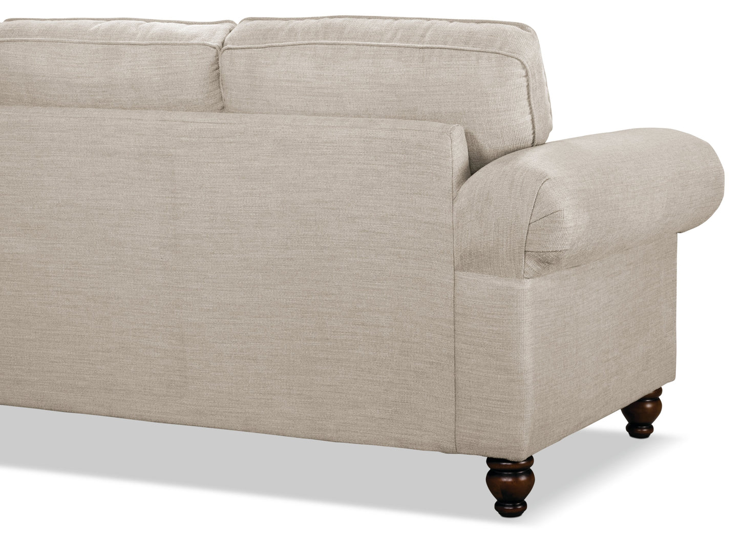 Made in Canada Wynn 93" Chenille Fabric Sofa with Nailhead Trim and Wood Bun Legs - Linen Beige | Sofa Wynn de 93 po fabriqué au Canada en tissu de chenille avec bordure de clous décoratifs et pattes en oignon en bois - beige lin