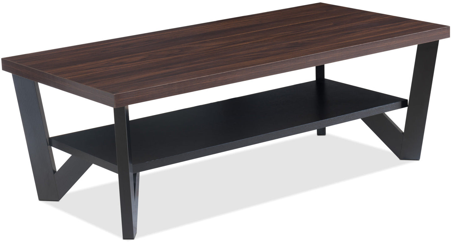 Arika 47.5" Modern 3-Pack Coffee + 2 End Tables with Shelf - Dark Walnut annd Black |Ensemble 3 tables modernes Arika de 47,5 po (table à café et 2 tables de bout) avec tablette - noyer foncé et noir