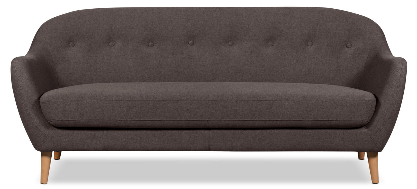Calla 73.62" Linen-Look Fabric Condo Size Sofa with Button Tufting and Wood Legs - Dark Grey | Sofa Calla de 73,62 po de format condo en tissu d’apparence lin avec capitonnage et pattes en bois - gris foncé